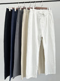 Men's Casual Solid Slant Pocket Elastic Waist Drawstring Straight-Leg Cotton Pants