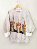 Women's Three Strawberry Shakes Print Casual Sweatshirt