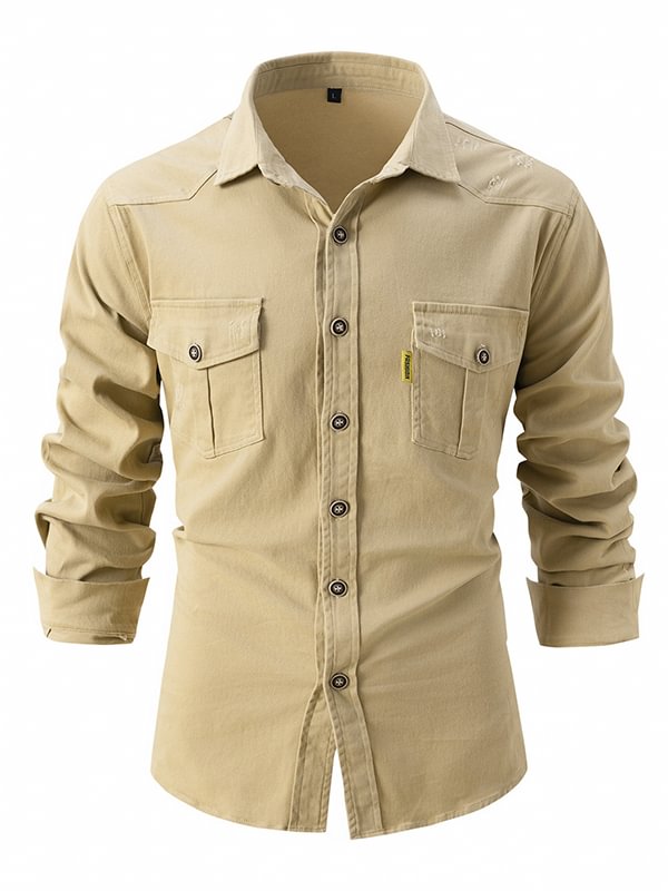 Men's Ripped Single Breasted Turndown Collar Long Sleeve Shirt