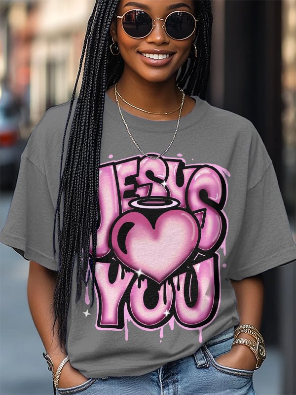 Women's Jesus Love You Print Cotton Casual T-Shirt