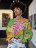 Women's Abstract Floral Print V Neck Sweatshirt