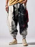 Men's Black Cat Ink Painting Japanese Art Print Loose Drawstring Waist Sweatpants