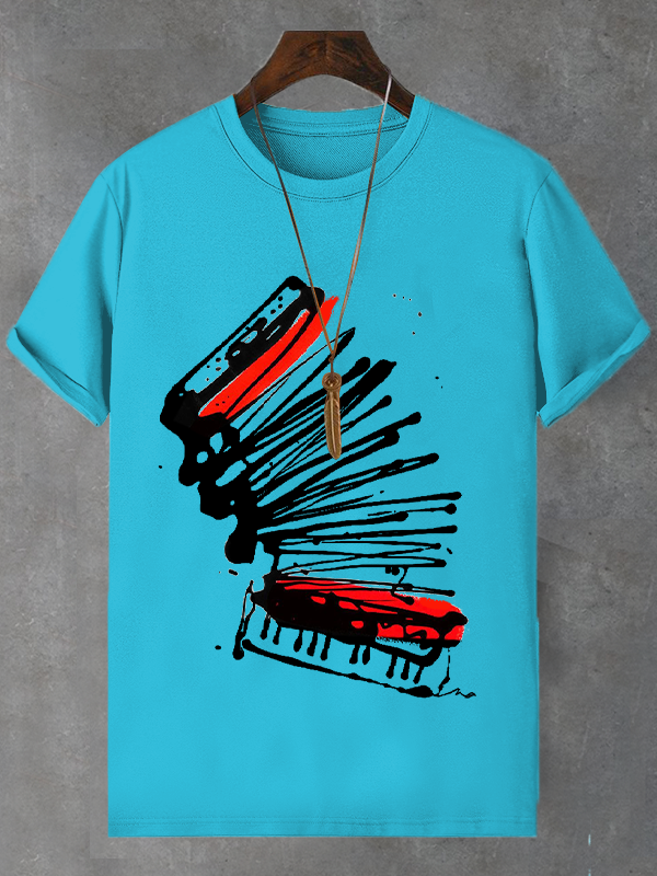 Men's Accordion Painting Graphic Print Cotton Casual T-Shirt
