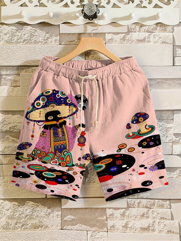 Men's Funny Psychedelic Mushroom Art Painting Print Shorts