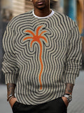 Men's Psychedelic Abstract Stripes Coconut Tree Print Casual Sweatshirt