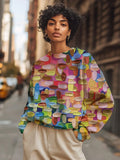 Women's Multicolor Oil Painting Abstract Art Print Cozy Sweatshirt