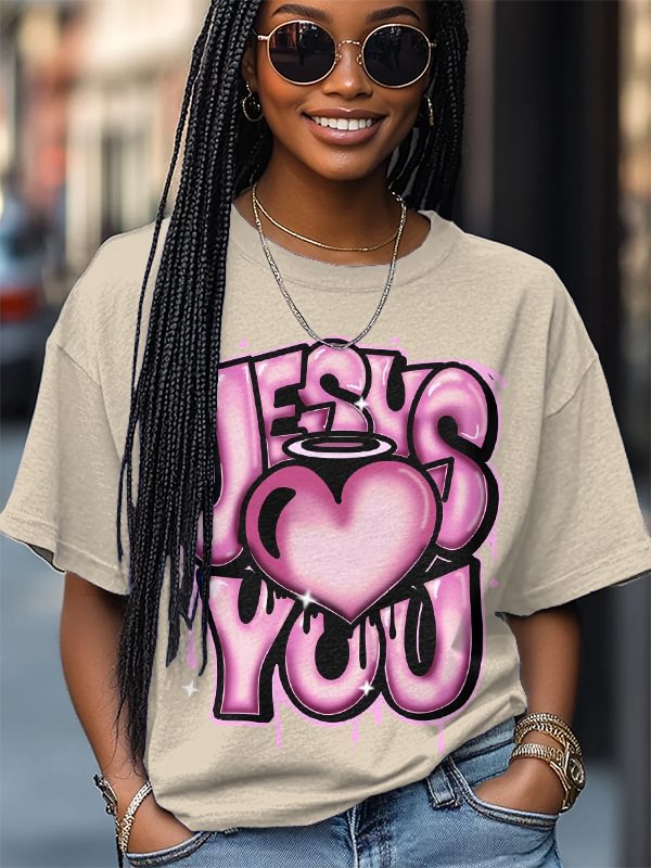 Women's Jesus Love You Print Cotton Casual T-Shirt