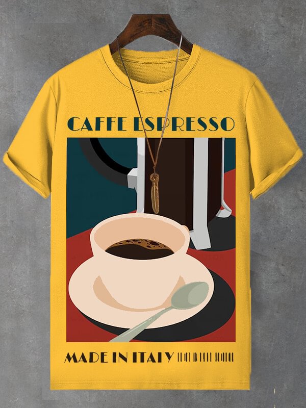 Men's Coffee Espresso Made In Italy Illustration Print Cotton Casual T-Shirt