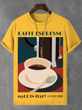 Men's Coffee Espresso Made In Italy Illustration Print Cotton Casual T-Shirt