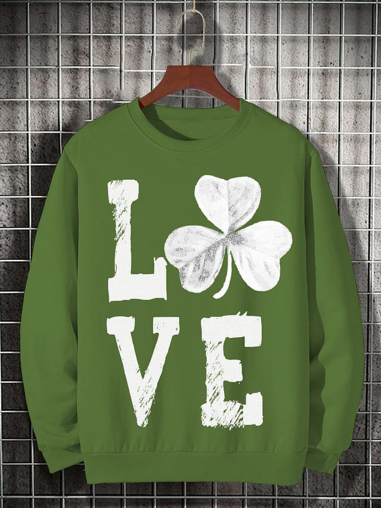 Men's St. Patrick's Day Shamrock Love Print Cotton Casual Sweatshirt