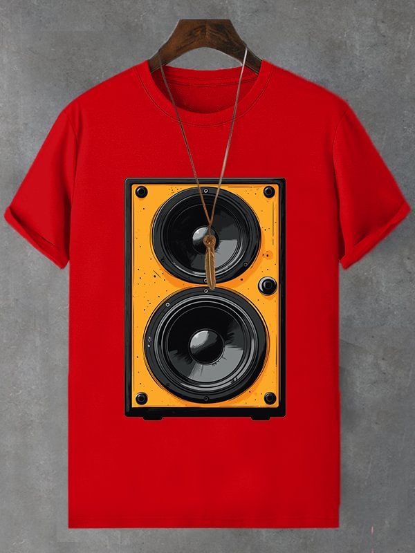 Men's Retro Stereo Nostalgic Music Art Print Cotton Casual T-Shirt