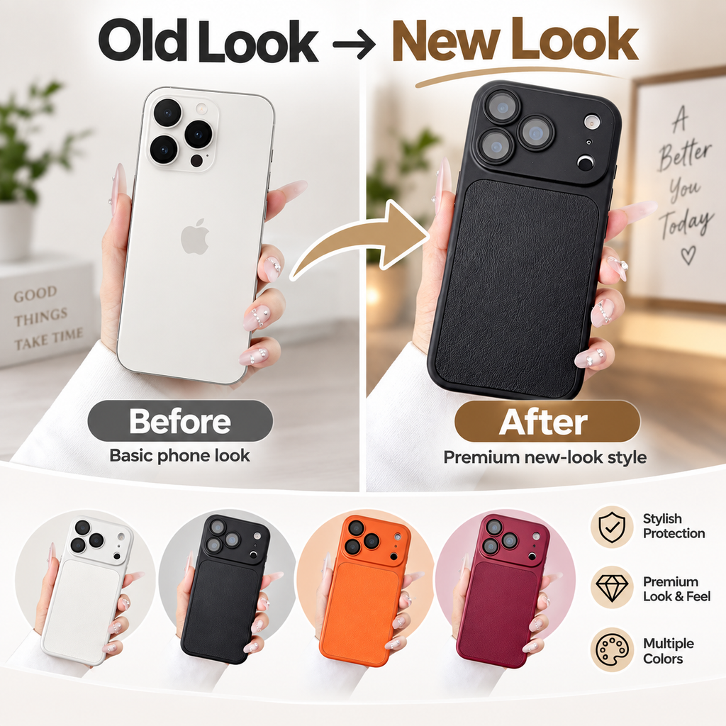 Flagship-Style Leather Texture Phone Case – Premium Camera-Inspired Design, Slim Protective Cover, Stylish Phone Upgrade