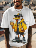Men's Cool Duck and Coffee Cartoon Illustration Print Casual T-Shirt