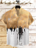 Men's Contrast Color Pedestrian Art Print Casual Shirt