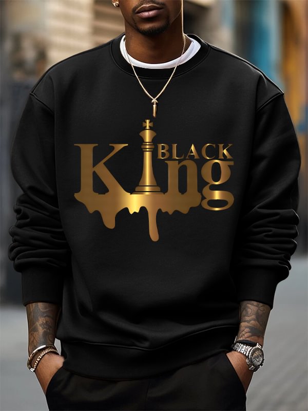 Men's Black King Print Cotton Casual Sweatshirt