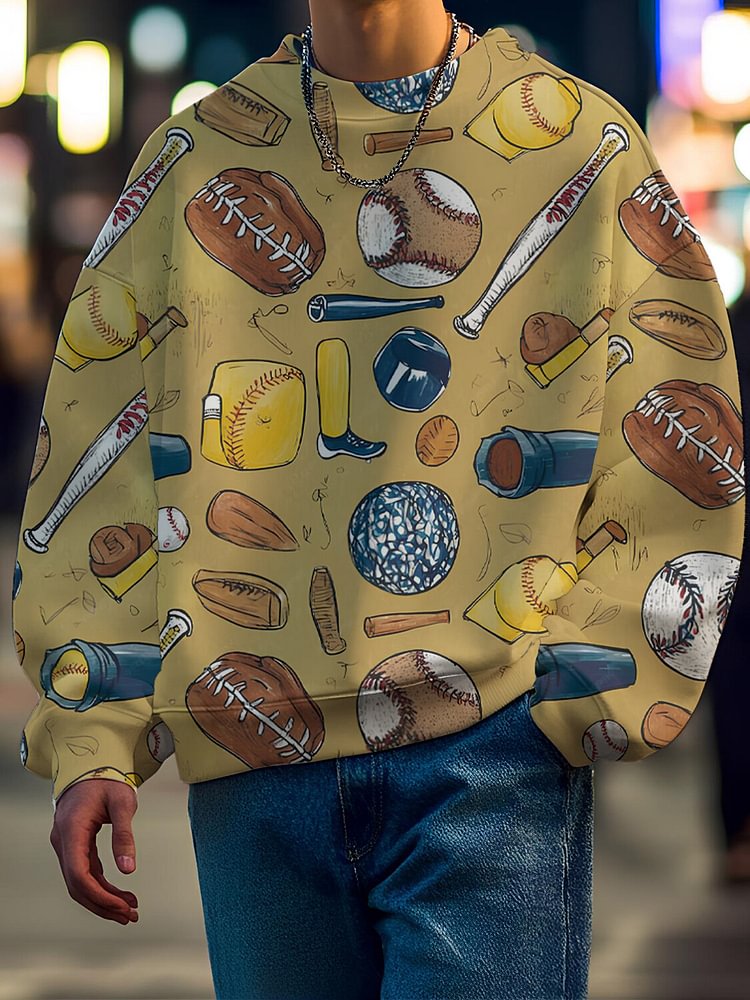 Men's Baseball Cartoon Graphic Print Casual Sweatshirt