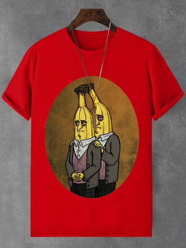Men's Introverted Bananas Print Cotton Casual T-Shirt