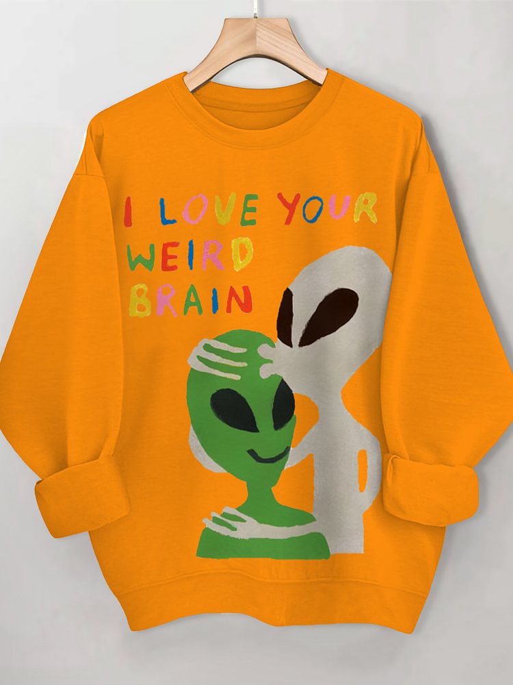Women's I Love Your Weird Brain Print Cotton Long Sleeve T-Shirt Thin Sweatshirt