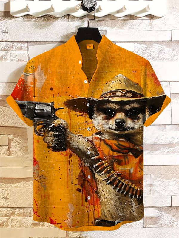 Men's Meerkat Western Gunners Art Print Casual Shirt