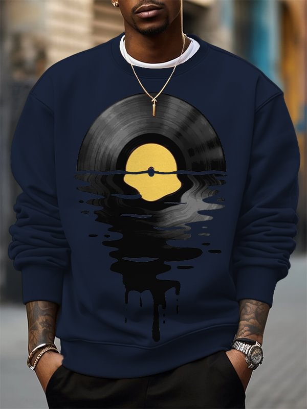 Men's Record Reflections in Water Print Cotton Casual Sweatshirt