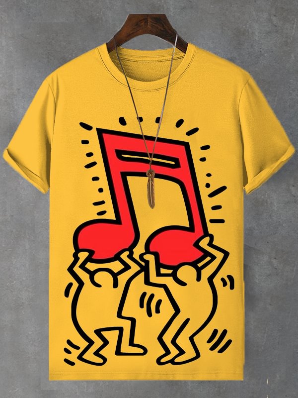 Men's Man Holding Musical Note Print Cotton Casual T-Shirt