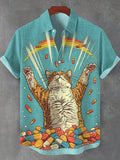 Men's Fun Happy Rainbow Psychedelic Cat Art Print Shirt