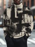 Men's Retro Brush Strokes Art Print High Neck Knit Sweatshirt