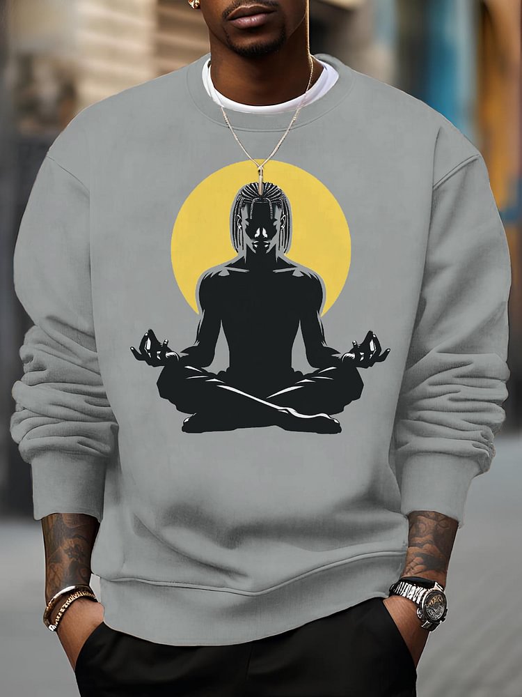 Men's Religious Belief Meditation Print Cotton Casual Sweatshirt