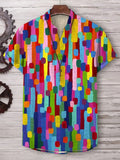 Men's Rainbow Colored Paint Stacked Mosaic Art Print Short Sleeve V Neck T-Shirt