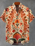 Men's Indian Art Floral Vintage Print Linen Blend Shirt