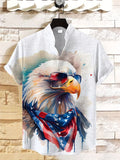 Men's Eagle American Flag Watercolor Art Print Linen Blend Shirt