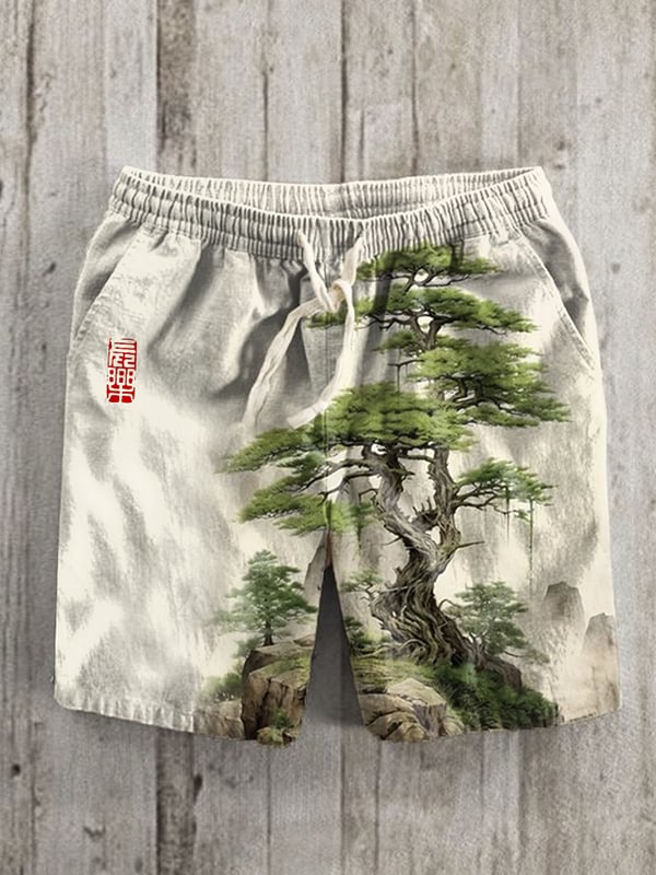 Men's Pine And Cypress Ink Painting Print Casual Shorts