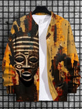 Men's Vintage Black Traditional Tribal Art Print Zip Up Jacket