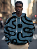 Men's Abstract Art Geometric Wavy Print Casual Hoodie
