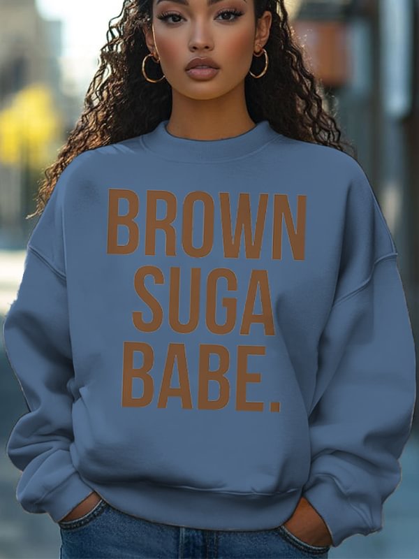 Women's Brown Suga Babe Print Cotton Long Sleeve T-Shirt Thin Sweatshirt