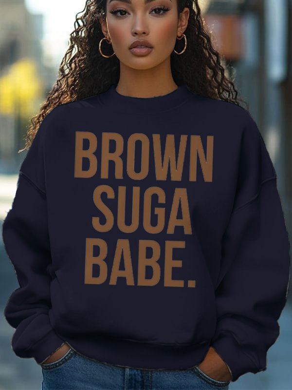Women's Brown Suga Babe Print Cotton Long Sleeve T-Shirt Thin Sweatshirt