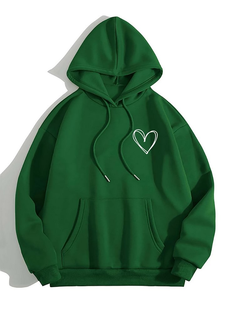 Men's Heart Graphic Print Pocket Drawstring Casual Hoodie