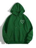 Men's Heart Graphic Print Pocket Drawstring Casual Hoodie