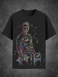 Men's Colorful Gym Outlined Body Silhouette For Fitness Art Print T-Shirt