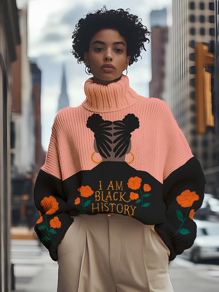 Women's I Am Black History Print High Neck Knit Sweatshirt