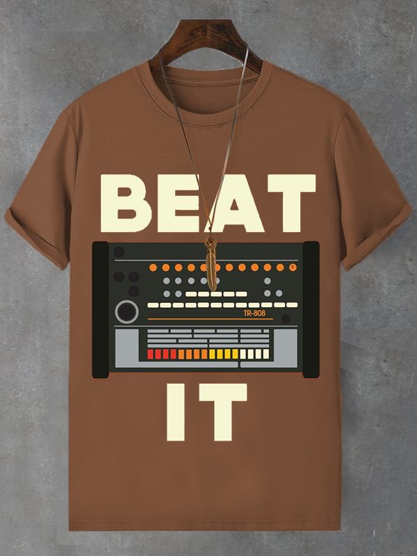Men's Beat It Vintage Music Art Print Cotton Casual T-Shirt