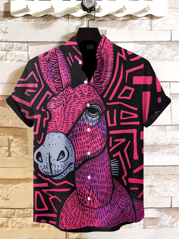 Men's Donkey Line Art Print Casual Shirt