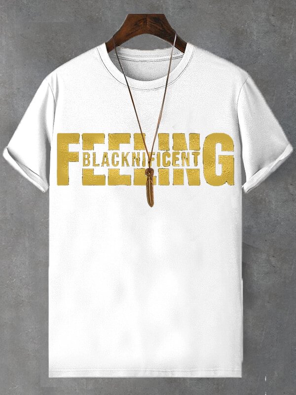Men's Blacknificent Feeling Print Cotton Casual T-Shirt