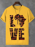 Men's African Tribal Ethnic Map Love Art Print Cotton T-Shirt