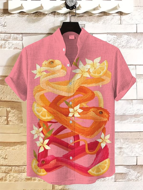 Men's Snakes Eat Oranges Art Print Casual Shirt