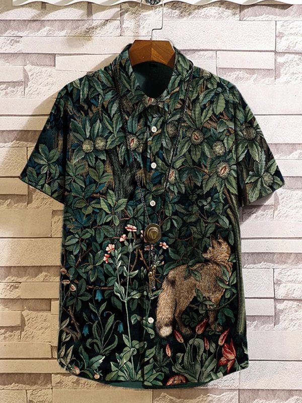 Men's Forest Nature All Over Print Linen Blend Shirt