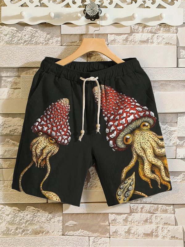 Men's Retro Fantasy Octopus Mushroom Art Print Shorts