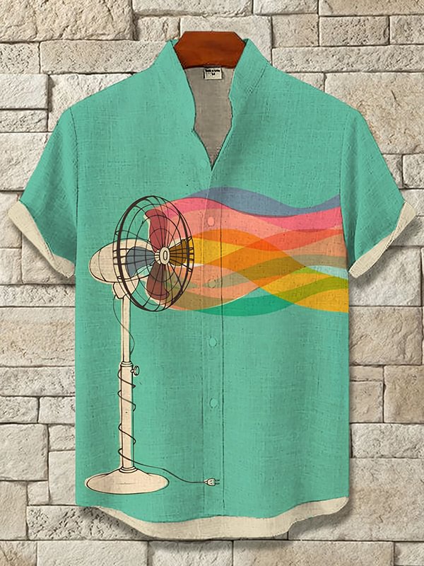 Men's Electric Fan Blows Out Rainbow Art Print Casual Shirt
