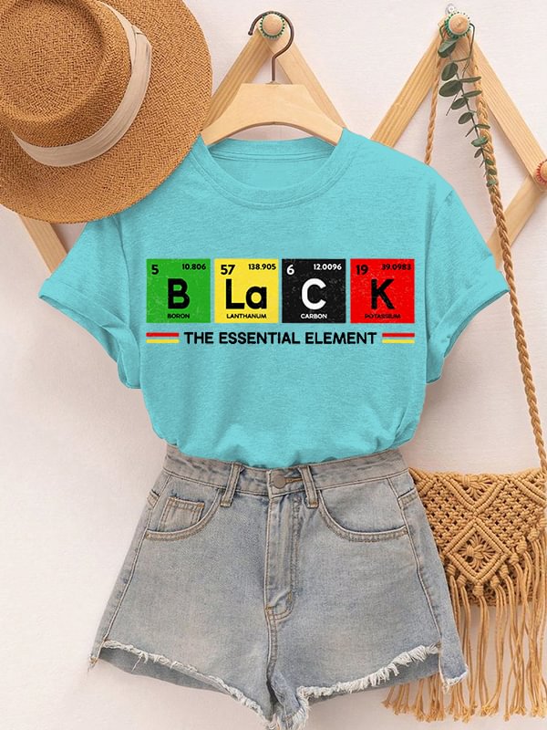 Women's Black The Essential Element Print Cotton Casual T-Shirt