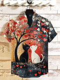 Men's The Black And White Cats Kissing Under The Tree Print Casual Shirt